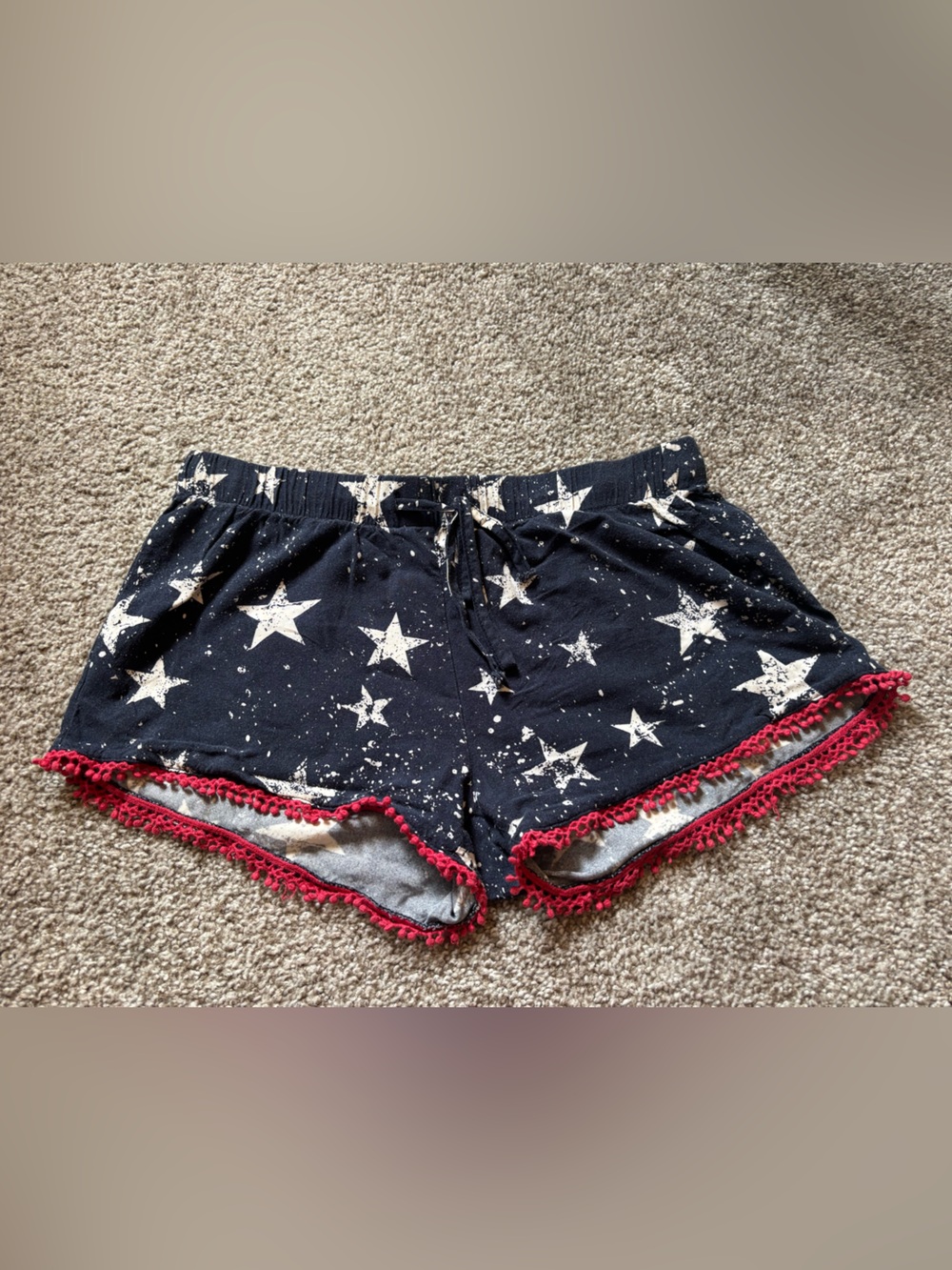 Others Follow Navy Star Print Shorts with Red Trim
